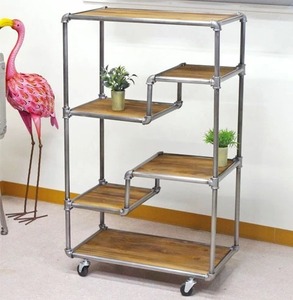  special price! antique style Brown wood in dust real metal display rack with casters .