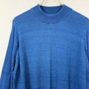  rare { Indigo Cotton / England }80s 90s finest quality goods [ Britain made ORIGINAL BLUE Michael Ross Vintage indigo knitted bottleneck S ]