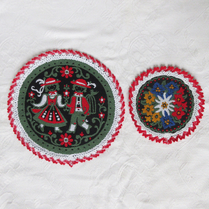 2枚セット！■チロリアン 刺繍 オーストリア製 マット 丸型 子供 花柄 インテリア