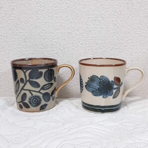 新品 日本製 美濃焼 クラシコ ペア マグカップ 花とオリーブ 北欧