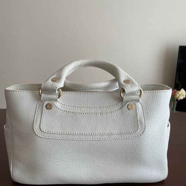 セリーヌ CELINE 本革ハンド鞄 サイズ約32cmx13cmx18.5cm 白