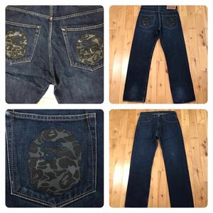 * Aoyama ограничение * APE head logo denim pants M размер a bathing ape BAPE camo Denim брюки Ape Bape A Bathing Ape jeans 03nd