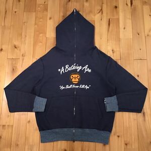 Milo logo フルジップ パーカー Mサイズ navy a bathing ape BAPE full zip hoodie エイプ ベイプ アベイシングエイプ マイロ ネイビー w82