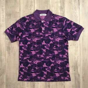 ★激レア★ fire camo ポロシャツ Mサイズ a bathing ape bape エイプ ベイプ アベイシングエイプ ファイヤーカモ 迷彩 flame purple m45