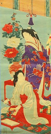 [Lithograph printing] Hatagayama Sanzo Meiji Nishiki-e Ukiyo-e Beautiful woman painting Hanging scroll Hanging scroll Printed on November 25, 1897 Lithograph on paper Shosen Japanese hanging scroll, painting, Japanese painting, others