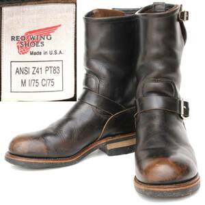 (21528)極上茶芯PT83後期REDWING2268レッドウィング8.5D約26.5cm (エンジニアブーツ黒ブラック91年製プリント羽タグ旧羽プリントタグ90年代