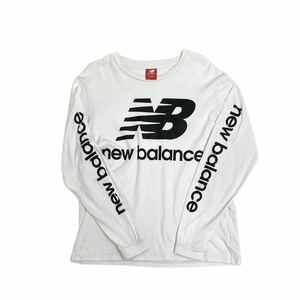 ◆new balance ニューバランス 長袖Tシャツ ロングTシャツ ロゴ プリント スポーツ コットン メンズXL 白 
