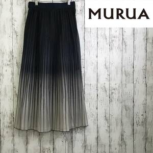 MURUA　ムルーア　バイカラーシアープリーツスカート　Fサイズ　ネイビー　プリーツの山に沿ってグラデーション　S6-68　USED