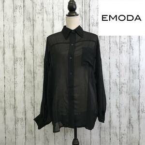EMODA　エモダ　シアーワイドシャツ　Fサイズ　ブラック　シアー感のあるシャツは1枚あれば重宝すること間違いなし　S6-210　USED