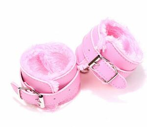 HuaHuiYuanSM 拘束カフス 束縛 コスプレ SMおもちゃグッズ モコモコPUレザー製手錠 (ピンク) ピンク 手枷