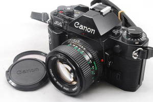 【とても綺麗|鳴き無し】★モルトプレーン新品交換済★ Canon A-1 SLR Film Camera Black #1979 + CANON LENS NEW FD f/1.4 50㎜ #1980