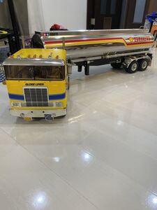 ラジコン 1/14 グローブライナー 黄 トレーラーヘッド セミトレーラー タンク シェル セット RC TAMIYA トラック タンクローリー 現状品