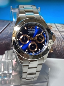 新品 テクノス TECHNOS 腕時計 メンズ アナログ クロノグラフ ステンレスベルト クオーツ オールステンレス ブルー ゴールド シルバー