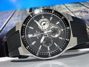 新品 カシオ Casio エディフィス EDIFICE 腕時計 メンズ アナログ 10気圧防水 クロノグラフ ラバーベルト ブラック シルバー