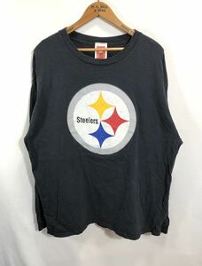 ■ NFL PLAYERS ピッツバーグ スティーラーズ 大判 ロゴプリント 長袖 Tシャツ 古着 サイズXL ブラック アメカジ アメフト Steelers ■