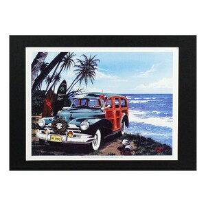  Hawaiian poster car surfing series J-141 woody Wagon MR XMAS art size : length 21.7× width 29.1cm