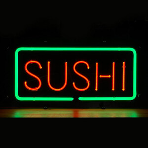 ネオンサイン SUSHI スシ 高さ23.5×幅45.5×奥行き12.5cm ネオン管 照明 店舗装飾 インテリア ガレージング