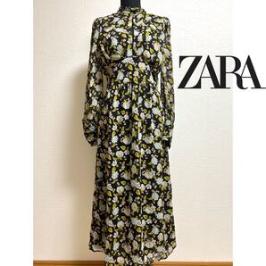 ZARA ザラ ロングワンピース 花柄 黒 ブラック シフォン S