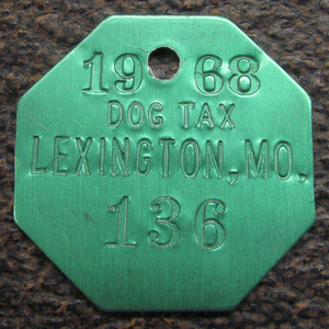 【ドッグタグ】1968年 Dog Tag Lexington MO. アルミ ビンテージ アンティーク 骨董 犬 キーホルダー ネックレス等に