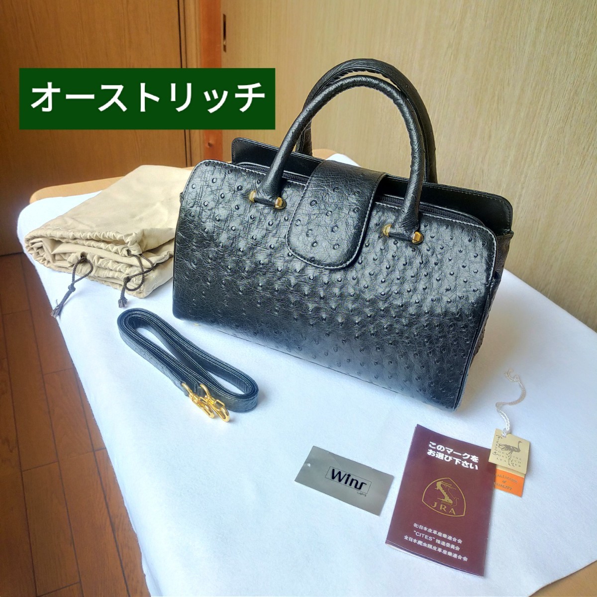 超美品】KLEIN KAROOオーストリッチレザー使用ハンドバッグ定価33-