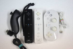 Wiiリモコンまとめて4個セット C1 リモコンプラスシロクロ/ヌンチャク/クラシックコントローラー付属 任天堂純正/動作品