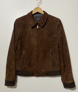  beautiful goods *TALBOTS Talbots suede leather jacket leather blouson size 6 tea color Brown original leather chin strap 