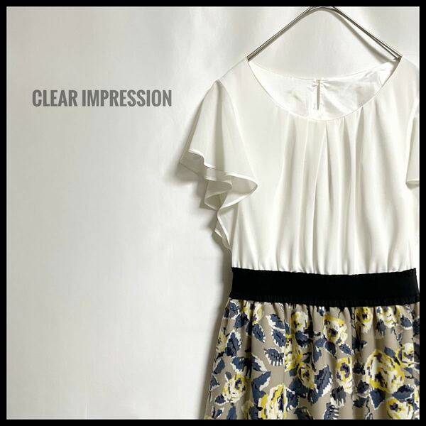 CLEAR IMPRESSION ドッキング　花柄　ブラウス　ワンピース　白　クリア　インプレッション　フレアシルエット　ガーリー