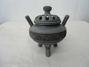 香炉 茶道具 香立て 三つ足 金属工芸品 仏壇仏具 仏教美術 高さ13cm A