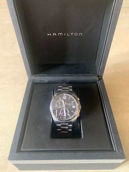 美品 HAMILTON KHAKIクロノグラフ ブラック文字盤