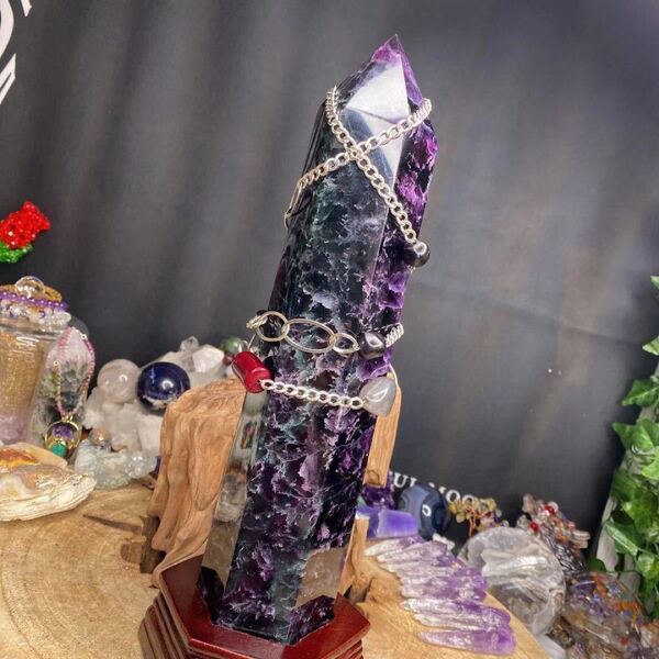 秘蔵品★ 超ド迫力!神秘的な美しい色 超特大 天然龍紋 水紋 虹色ルミネッセント ホワイト・アンダラ 多色蛍石 六角柱 天然石