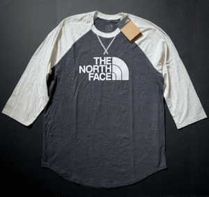 新品THE NORTH FACEノースフェイス ハーフドームロゴ ベースボールTシャツ 杢グレー/オフホワイト (S) アメリカ直営店購入