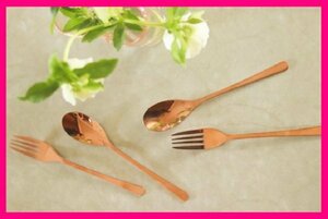 [ free shipping : stylish spoon & Fork :4ps.@]*17cm: pretty pink gold : Northern Europe manner :*4 piece : cutlery : dinner set 