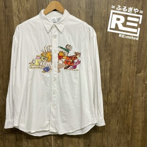 Disney store ディズニーストア 長袖シャツ 刺繍 白シャツ コットン XL ビッグサイズ