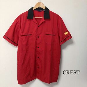 CREST◇オープンカラー 半袖シャツ トップス ワークシャツ ボーリングシャツ 星 刺繍 開襟 RED ポリコットン アメカジ USA古着 メンズL