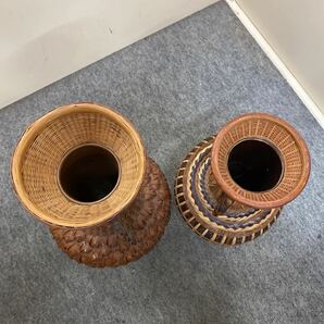 竹編伝統工芸品 中国竹細工 花器　2つ　中国 古 中国美術 花瓶