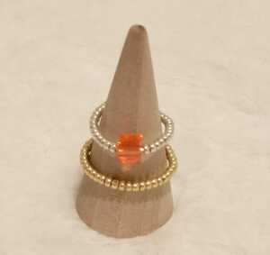 [No.5064] ring Cubic glass beads orange 