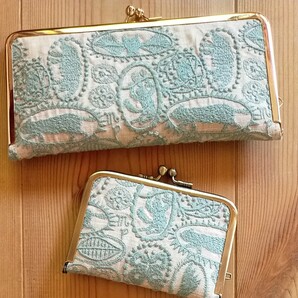 未使用【お2人の作家様の作品】ミナペルホネン ジャングル ミント がま口 財布 セット