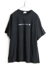 90s USA製 大きいサイズ XXL 人気 黒 ■ NIKE ナイキ バスケットボール ロゴ刺繍 半袖 Tシャツ ( メンズ ) 90年代 オールド ロゴT バスケ_画像1