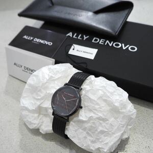  new goods regular price 22000 jpy Switzerland ALLY DENOVO marble design wristwatch life waterproof black black men's lady's watch clock analogue simple 