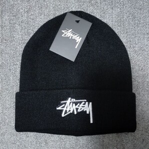 新品人気stussyのロゴ刺繍入りステューシー ニット帽メンズレディー ブラック