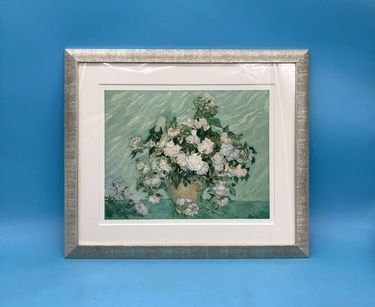 [A4369N149] 文森特·梵高花瓶与玫瑰印刷品带框艺术面板室内静物画抽象绘画, 古董, 收藏, 印刷品, 其他的