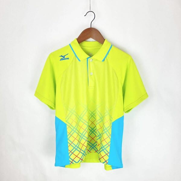 mizuno ミズノ メンズ 半袖 ポロシャツ トップス ロゴ刺繍 チェック柄風 グリーン 緑色 XSサイズ golf ゴルフ スポーツ トレーニング