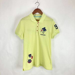 大きいサイズ kissmark golf キスマーク ゴルフ 吸水速乾 レディース 半袖 ポロシャツ トップス フラミンゴ 刺繍 グリーン黄緑色 Lサイズ