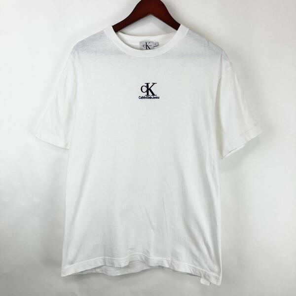Calvin Klein カルバンクライン メンズ 半袖 Tシャツ カットソー トップス コットン ロゴ 無地 シンプル ホワイト 白色 Mサイズ カジュアル