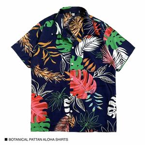 新品未使用　ネイビー　植物柄　ボタニカル柄　アロハシャツ　半袖　シャツ　SHIRT カジュアル　Mサイズ