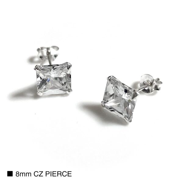 両耳用 2個 シルバー925 キュービックジルコニア ピアス アクセサリー スクエアカット スタッズピアス