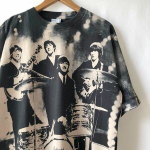 90s THE BEATLES over print T-shirt L USA made Vintage 90 period Beatles full print total pattern original Vintage band T