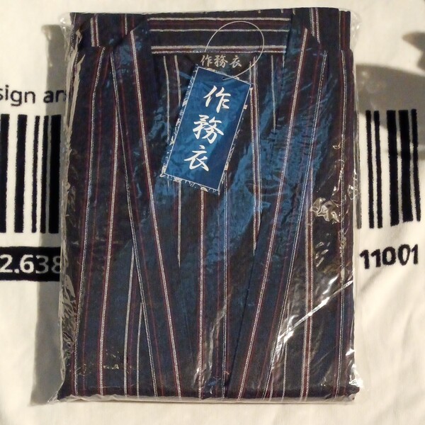夏物 Lサイズ 新品未使用品 メンズ 作務衣 上下セット 紳士 ゆかた 男性 ストライプ ネイビー レッド 綿100%