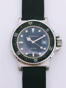 や[HY102]　1円スタート！　ティファニー　TIFFANY＆CO.　20ATM　メンズ　腕時計　ベルト欠陥　稼働　中古品　コンパクトサイズ