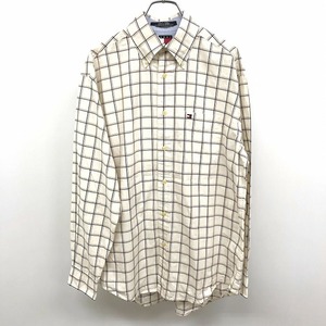 TOMMY HILFIGER トミーヒルフィガー S メンズ 男性 インポート古着 フラッグタグ シャツ チェック 長袖 綿100% オフホワイト×赤×紺×緑